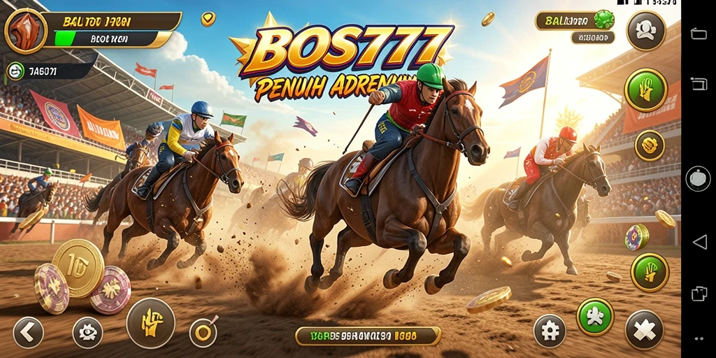 Screenshot utama BOS777 menampilkan balapan penuh adrenalin.