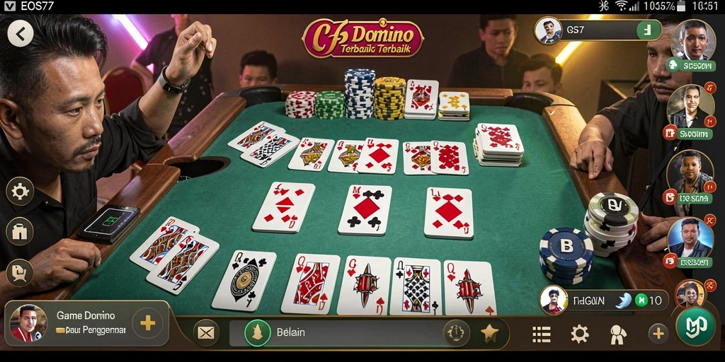Screenshot gameplay EOS77 yang menunjukkan serunya bermain Domino.