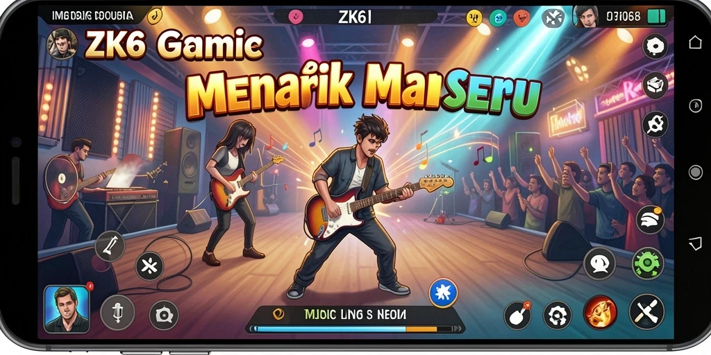 Screenshot ZK6 menunjukkan gameplay seru dengan berbagai genre musik.